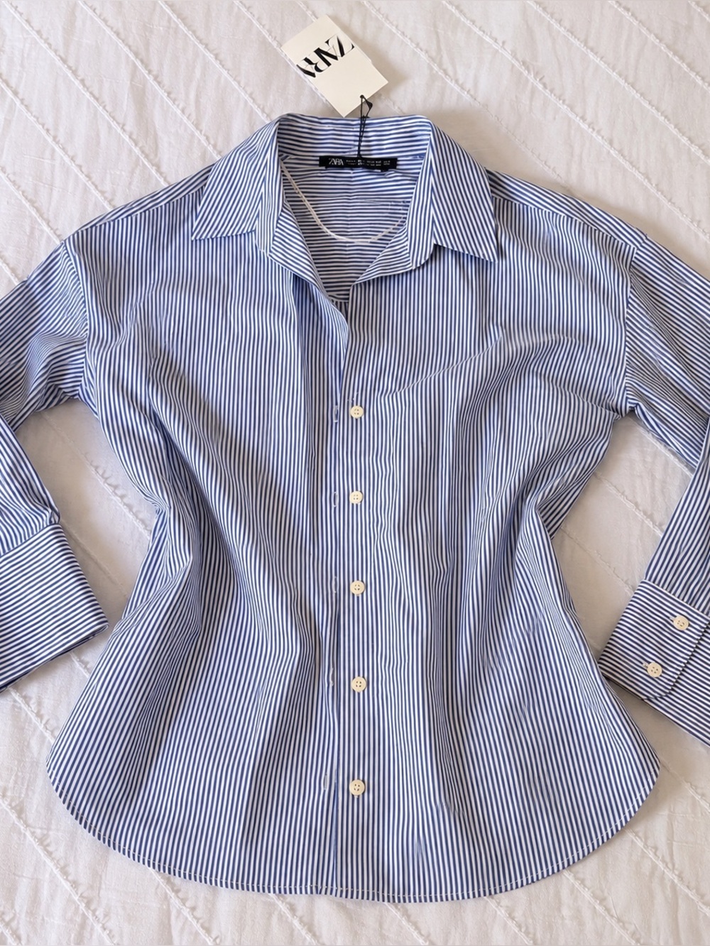 💙 ZARA • Blue + White Striped Oversized Button Down Shirt